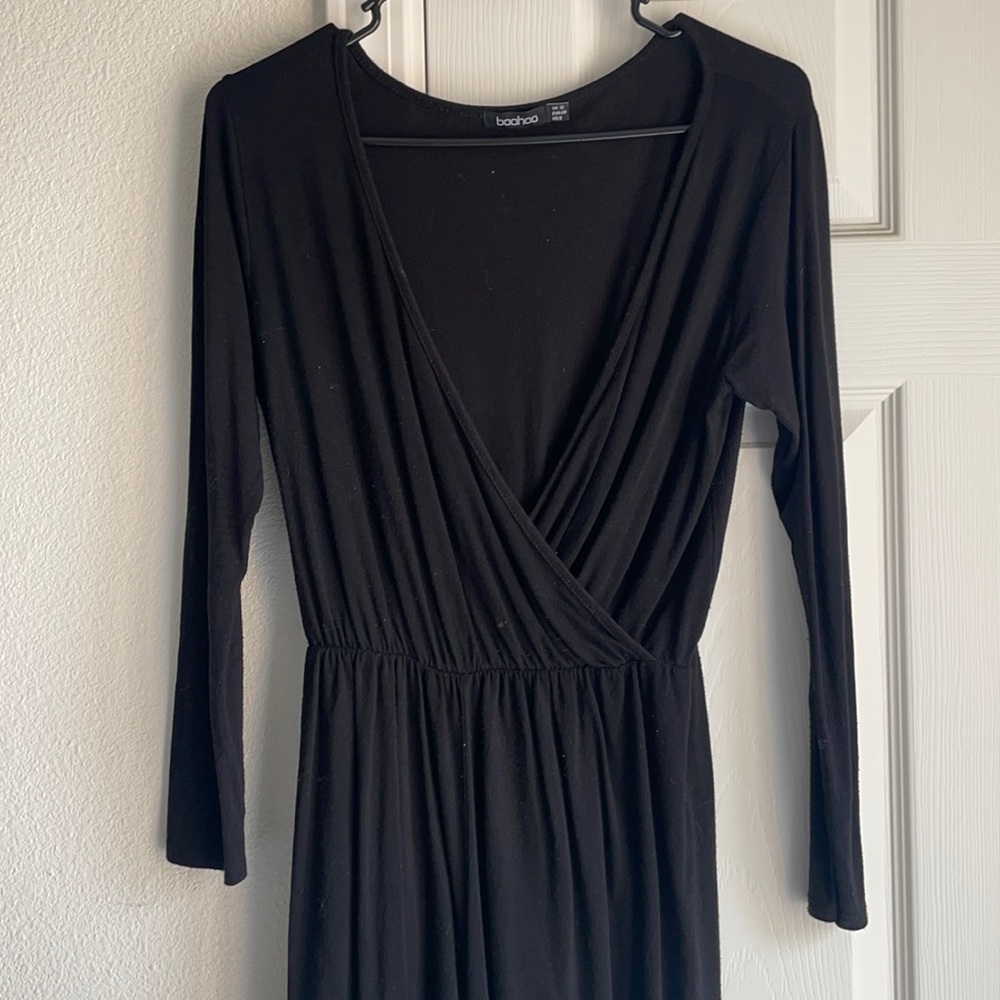 BOOHOO surplice black romper